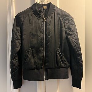 H&M Divided Black Women's 8 Bomber Jacket Classic Quilted Sleeve Front Zip